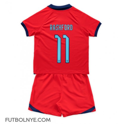 Camiseta Inglaterra Marcus Rashford #11 Visitante Equipación para niños Mundial 2022 manga corta (+ pantalones cortos)